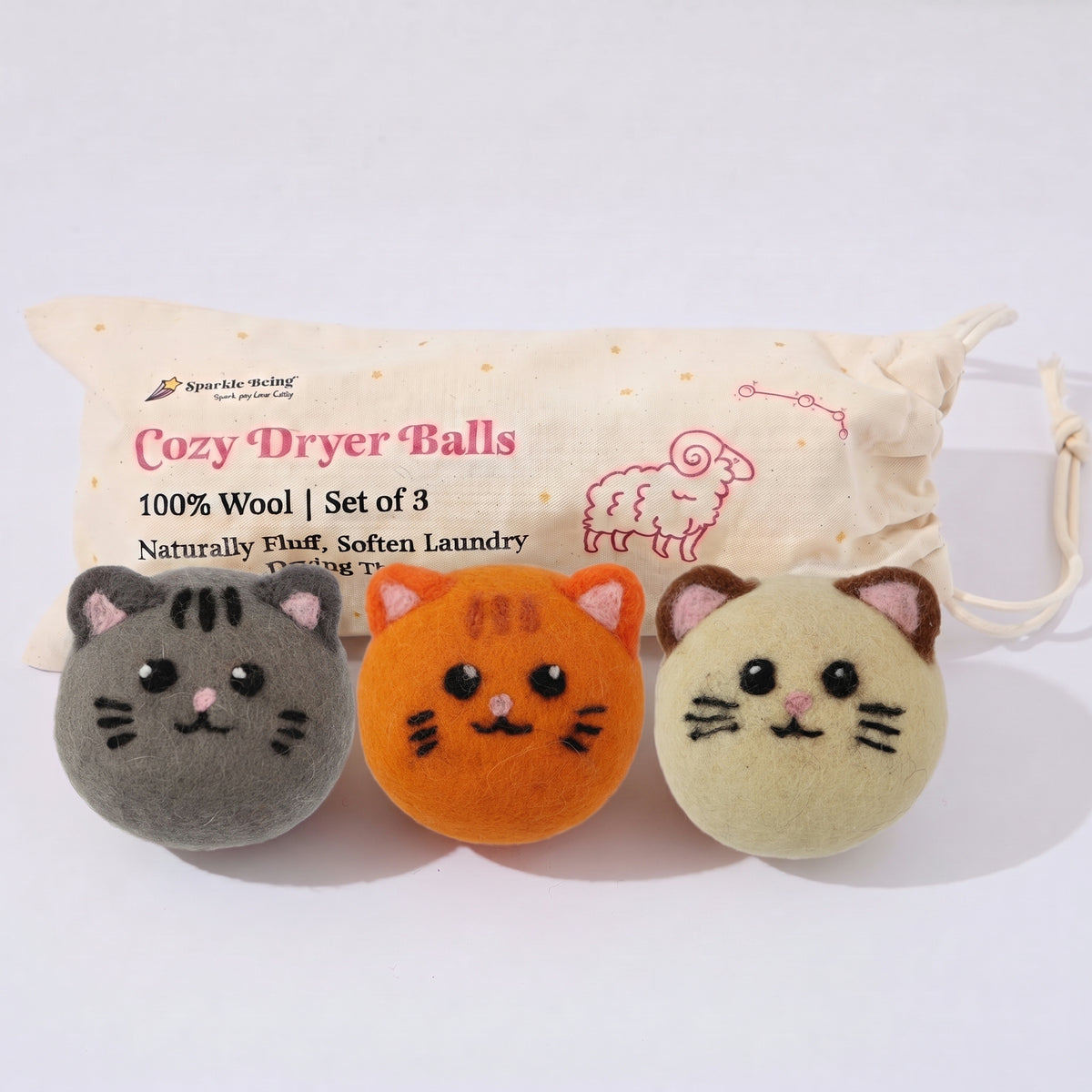 Classic Tabby Cat Wool Dryer Balls – Set of 3