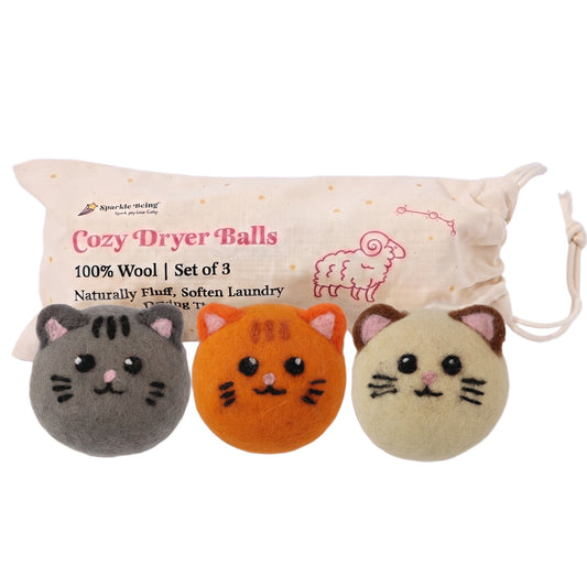 Classic Tabby Cat Wool Dryer Balls – Set of 3