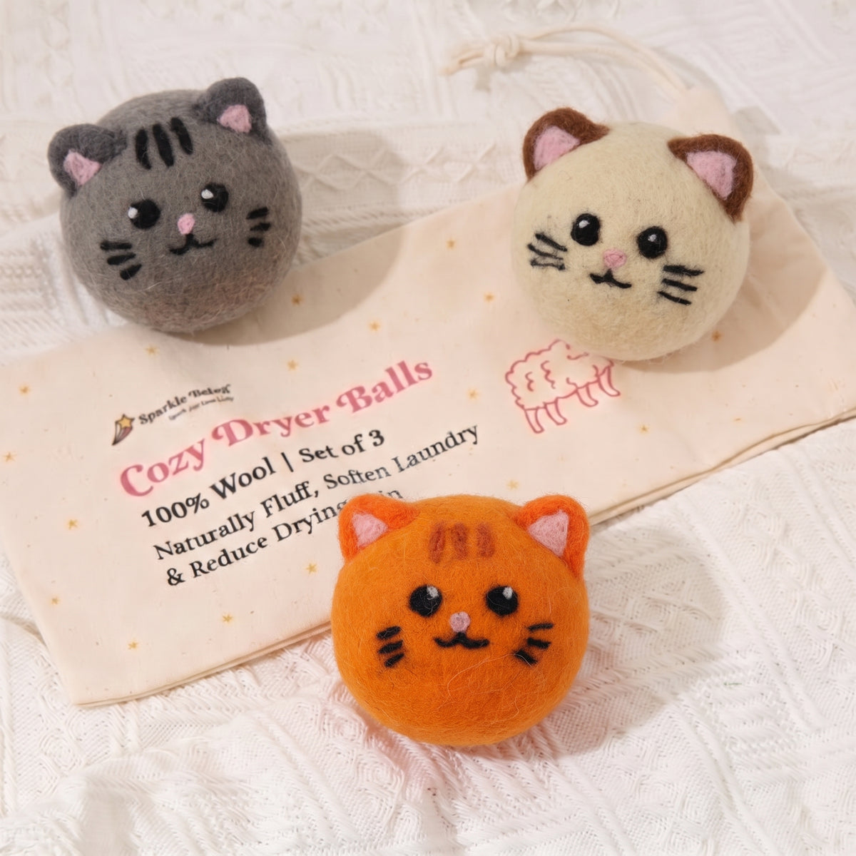 Classic Tabby Cat Wool Dryer Balls – Set of 3