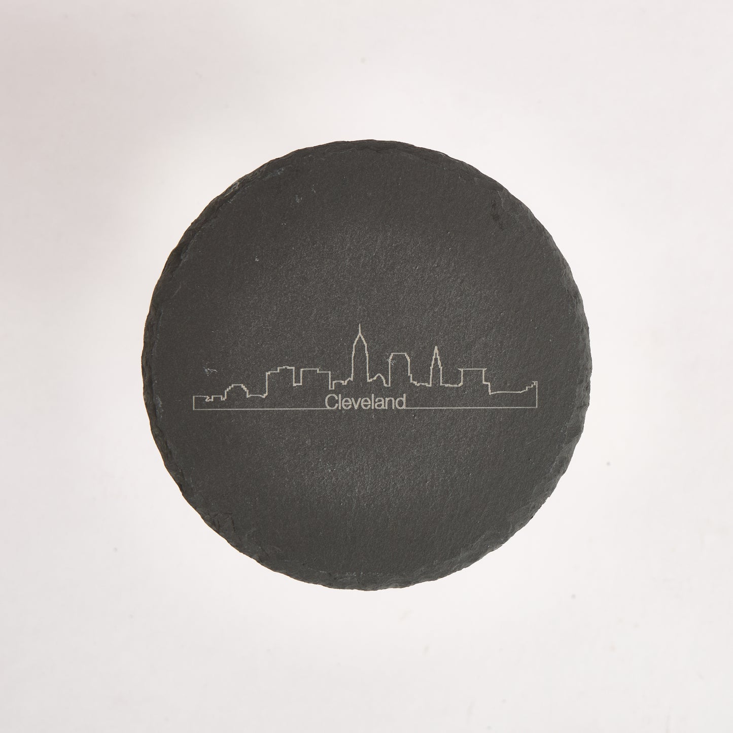 Cleveland Skyline Slate Coaster – 4-Inch Engraved Drink Coaster | Round or Square Natural Stone | Cleveland Souvenir Gift