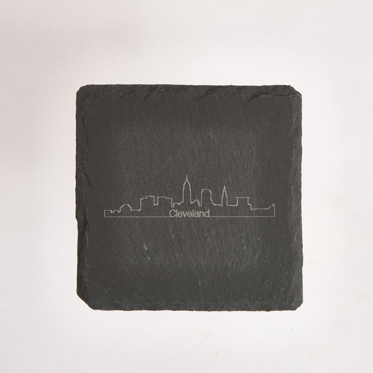 Cleveland Skyline Slate Coaster – 4-Inch Engraved Drink Coaster | Round or Square Natural Stone | Cleveland Souvenir Gift