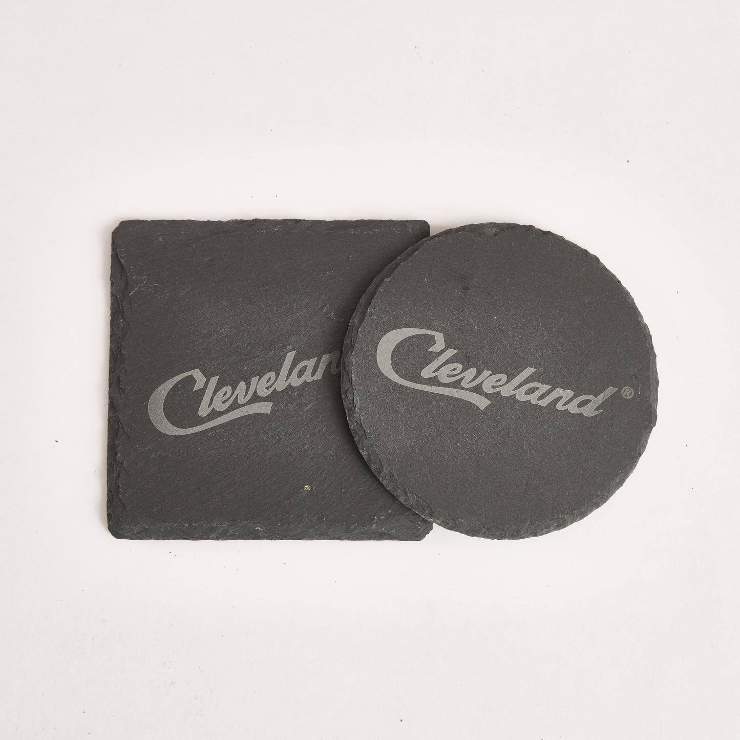 Cleveland Slate Coaster – 4-Inch Engraved Drink Coaster | Round or Square Natural Stone | Cleveland Souvenir Gift