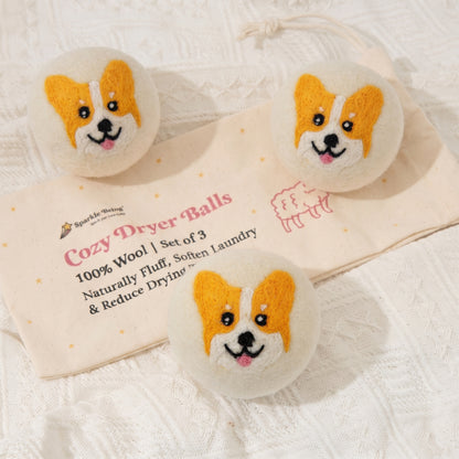 Corgi Eco Wool Laundry Dryer Balls - Set of 3