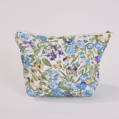 Countryside Wildflowers Quilted Makeup Bag - Small Pouch Travel Toiletry Organizer