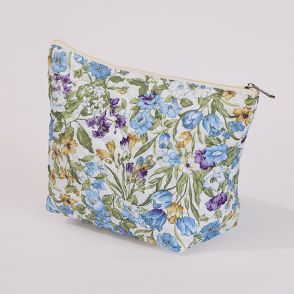 Countryside Wildflowers Quilted Makeup Bag - Small Pouch Travel Toiletry Organizer