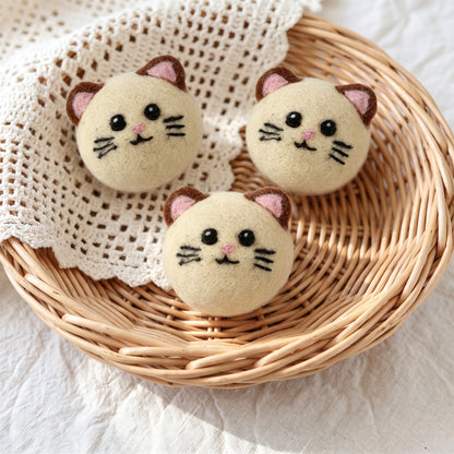 Cream Cat Wool Dryer Balls with 3D Ears – Set of 3