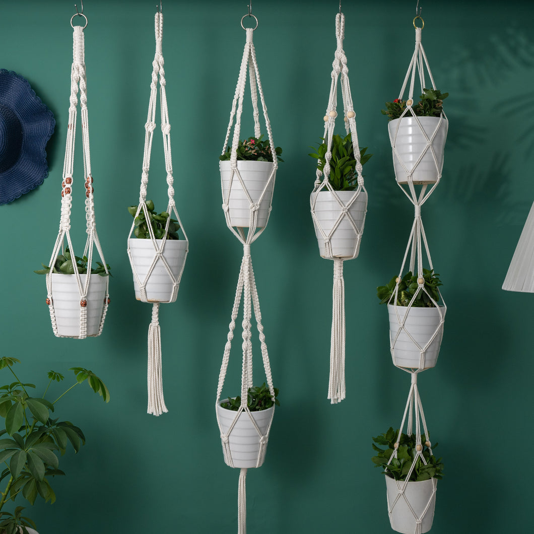 Handmade Cotton Macrame Rope Plants Hanging Pots Holder Stand Hangers Set of 5
