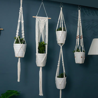 Handmade Cotton Macrame Rope Plants Hanging Pots Holder Stand Hangers Set of 4