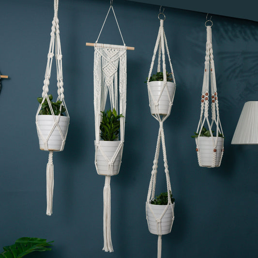 Handmade Cotton Macrame Rope Plants Hanging Pots Holder Stand Hangers Set of 4