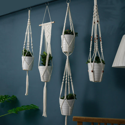 Handmade Cotton Macrame Rope Plants Hanging Pots Holder Stand Hangers Set of 4