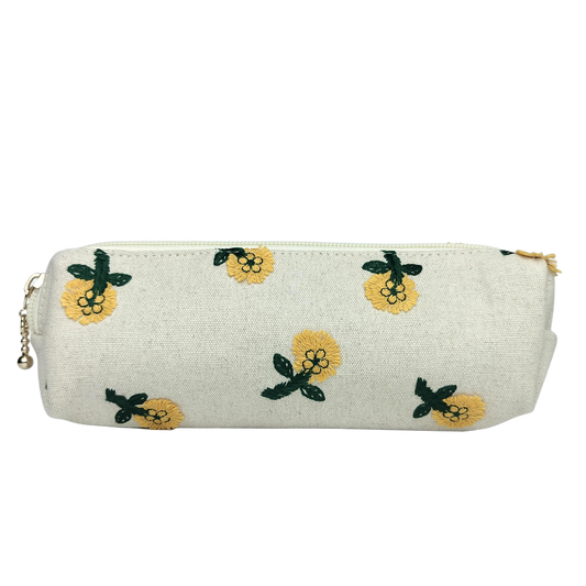 Embroidered Pencil Pouch – Zippered Pen Case (Daisy)