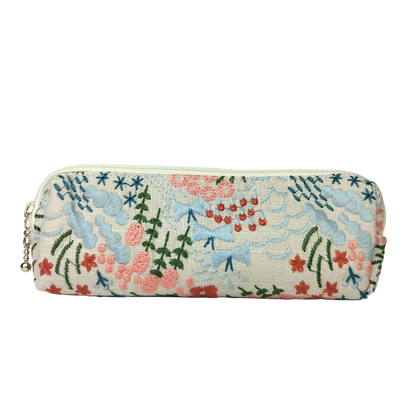 Embroidered Pencil Pouch – Zippered Pen Case (Floral Cloud (Cream)