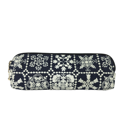 Embroidered Pencil Pouch – Zippered Pen Case (Moth Navy)