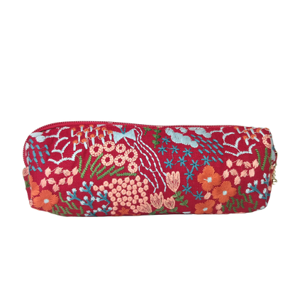 Embroidered Pencil Pouch – Zippered Pen Case (Floral Cloud (Red)