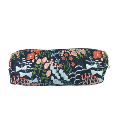 Embroidered Pencil Pouch – Zippered Pen Case (Floral Cloud (Black)