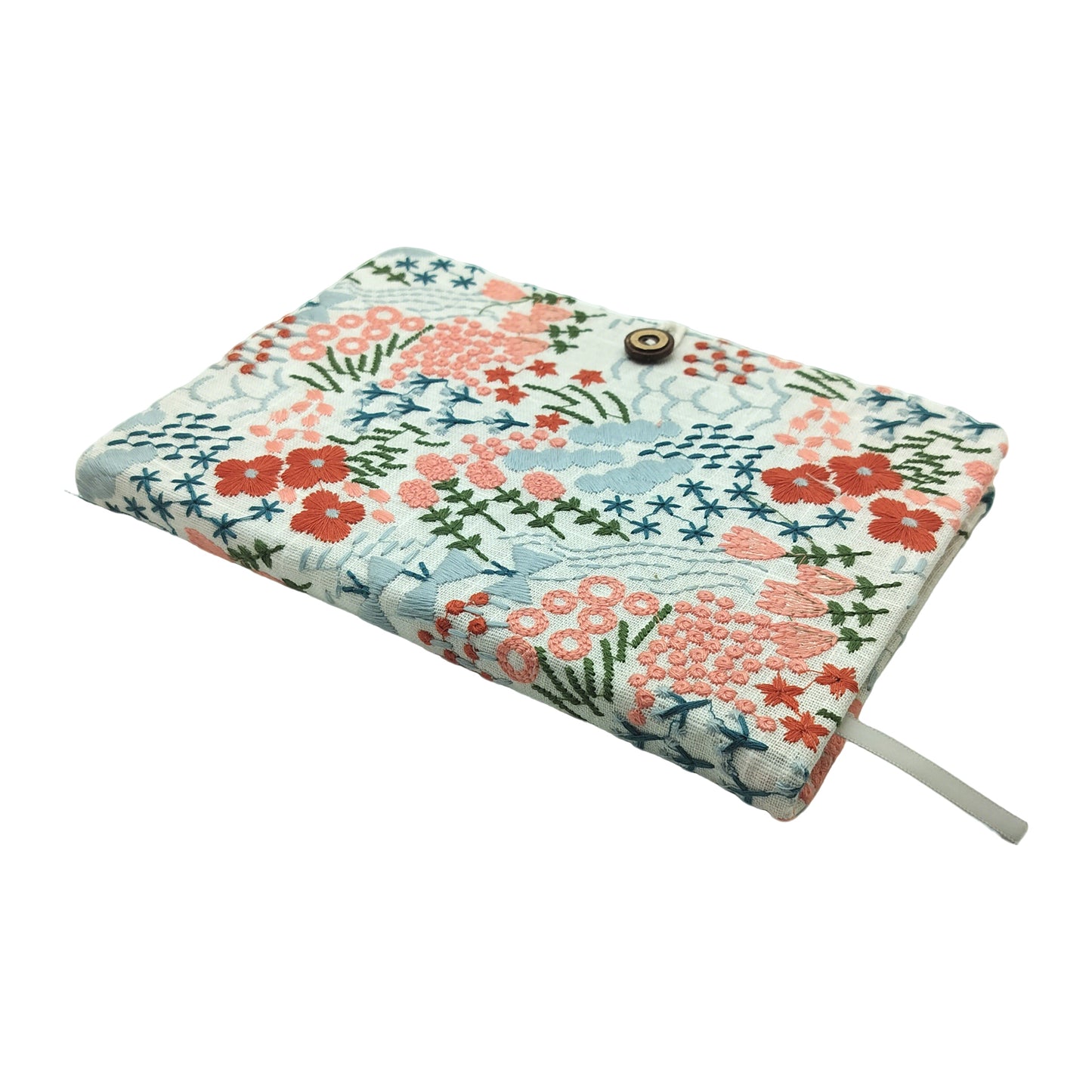 Embroidered Wildflower Blush Fabric Journal with Button Closure (Pink)