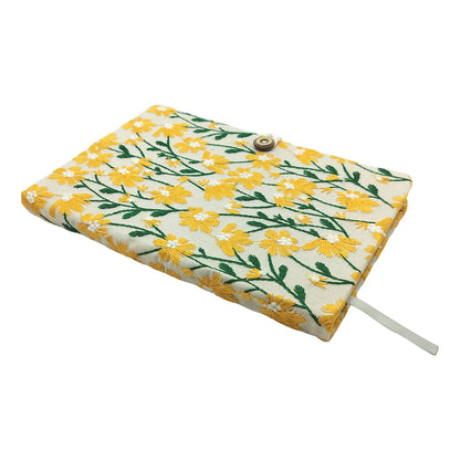 Embroidered Yellow Daisy Fabric Journal with Button Closure