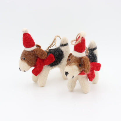Felt Dog Ornament – Festive Pup with Scarf & Santa Hat