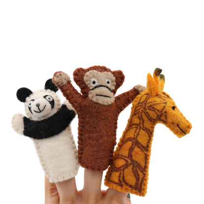Handmade Wool Felt Safari Animal Finger Puppets – Zoo Animal Toy Set