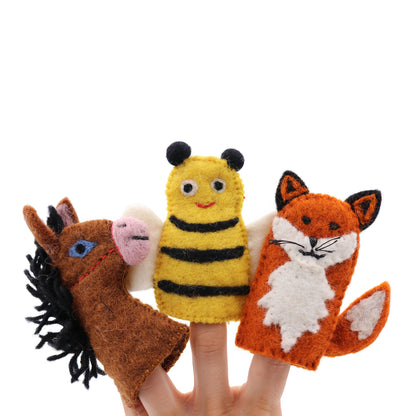 Handmade Wool Felt Safari Animal Finger Puppets – Zoo Animal Toy Set