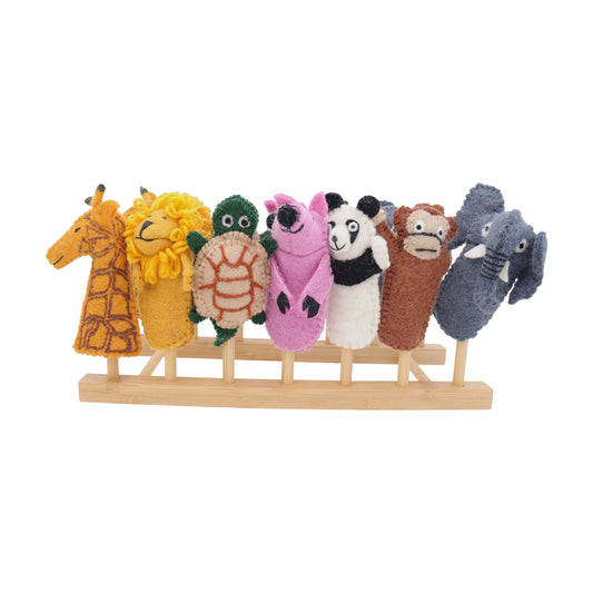 Handmade Wool Felt Safari Animal Finger Puppets – Zoo Animal Toy Set
