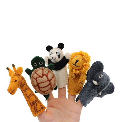 Handmade Wool Felt Safari Animal Finger Puppets – Zoo Animal Toy Set