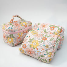 Load image into Gallery viewer, Small Cosmetic Bag With Floral Quilted Makeup Pouch - Travel Toiletry Organizer
