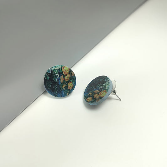 Floral Painting Round Acrylic Stud Earrings