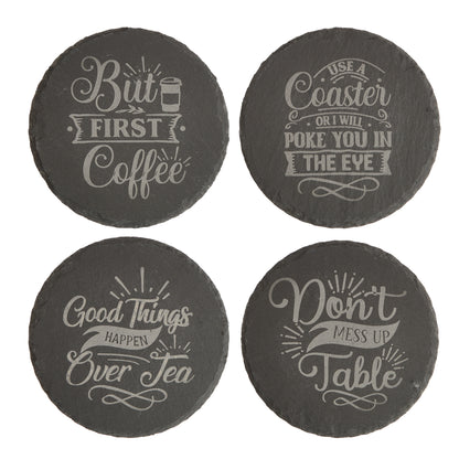 Funny Slate Coaster – Engraved Drink Coasters with Quotes | Coffee & Tea Lovers Gift