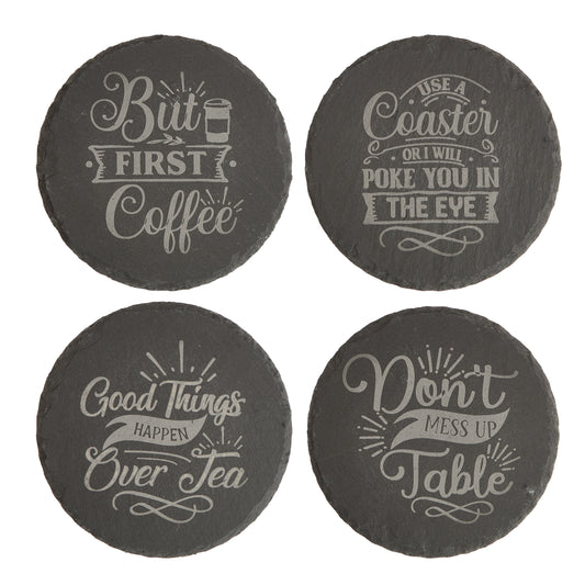 Funny Slate Coaster – Engraved Drink Coasters with Quotes | Coffee & Tea Lovers Gift