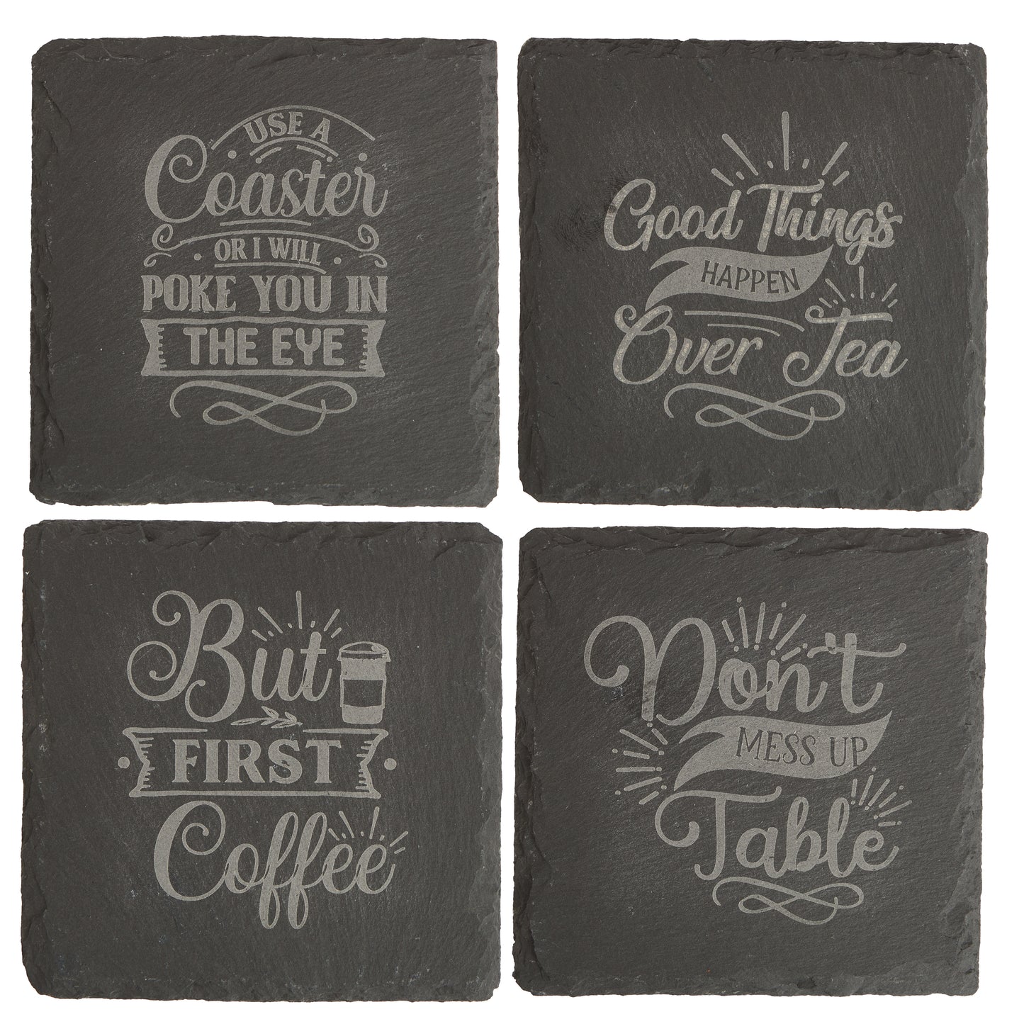 Funny Slate Coaster  – Engraved Drink Coasters with Quotes | Coffee & Tea Lovers Gift