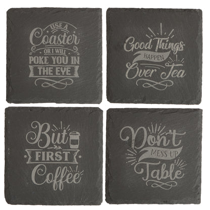 Funny Slate Coaster  – Engraved Drink Coasters with Quotes | Coffee & Tea Lovers Gift