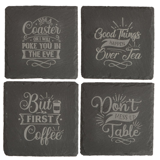 Funny Slate Coaster  – Engraved Drink Coasters with Quotes | Coffee & Tea Lovers Gift