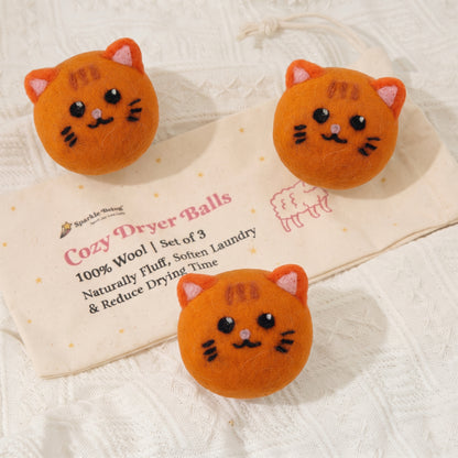 Ginger Cat Wool Dryer Balls with 3D Ears – Set of 3