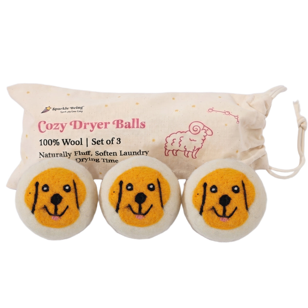 Golden Retriever Eco Wool Laundry Dryer Balls - Set of 3