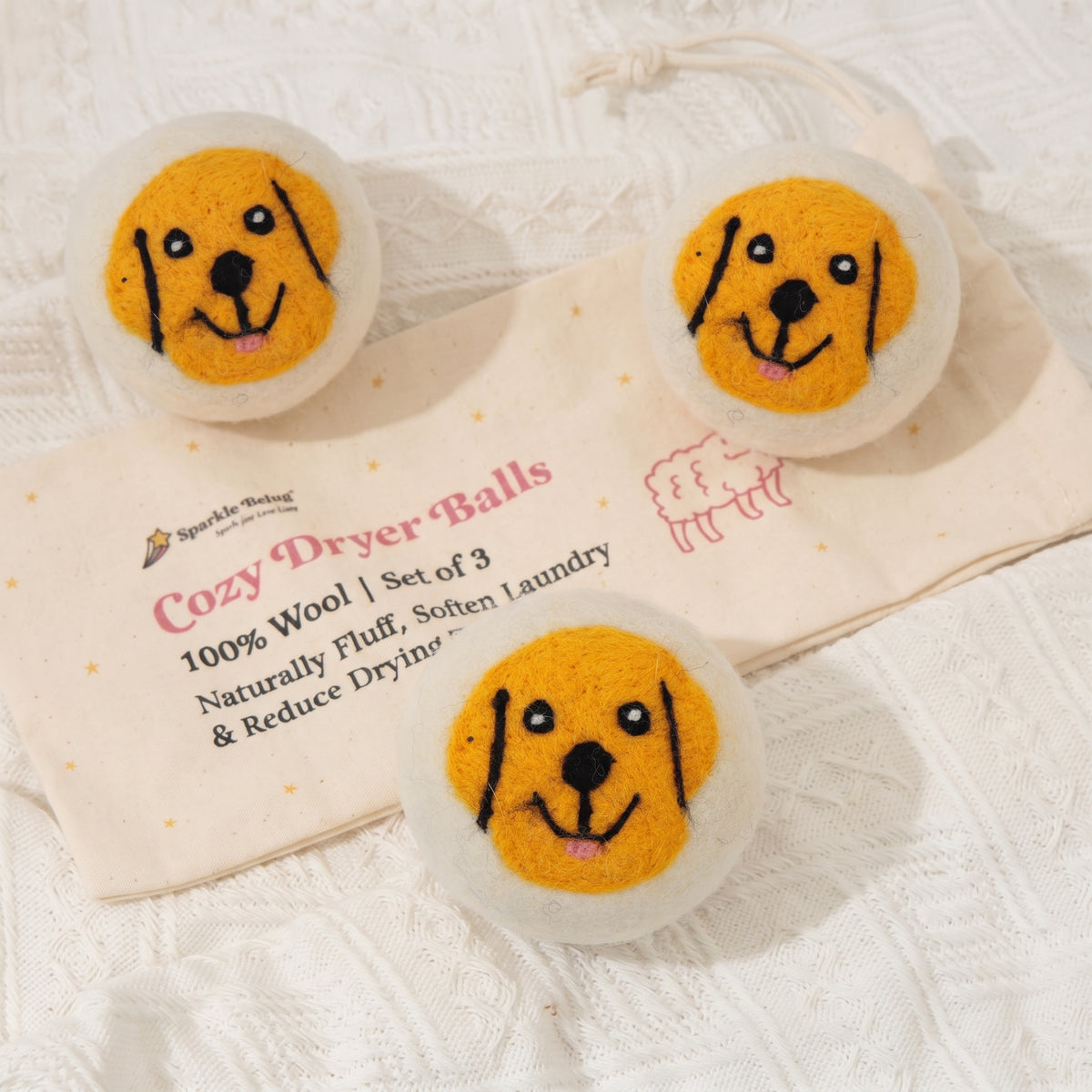 Golden Retriever Eco Wool Laundry Dryer Balls - Set of 3