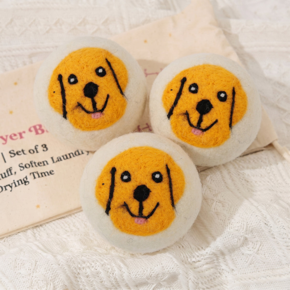 Golden Retriever Eco Wool Laundry Dryer Balls - Set of 3
