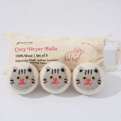 Gray Cat Eco Wool Dryer Balls  – Set of 3