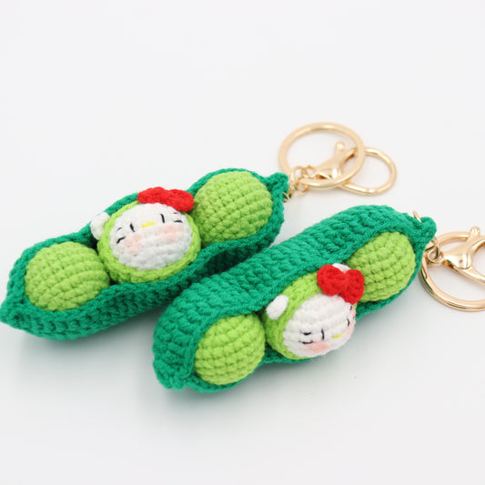 Hand-Crochet Green Pea Keychain