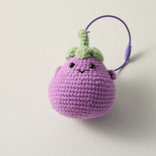 Load image into Gallery viewer, Plum Purple: Hand-Knitted Eggplant Keychain for a Touch of Elegance
