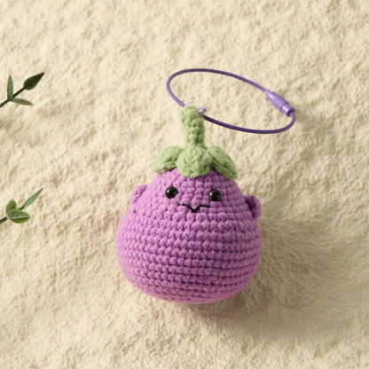 Plum Purple: Hand-Knitted Eggplant Keychain for a Touch of Elegance
