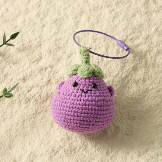 Plum Purple: Hand-Knitted Eggplant Keychain for a Touch of Elegance