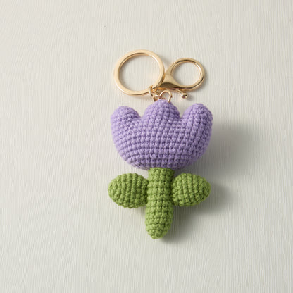 Hand-Knitted-Tulip-purple-Flower-Keychain