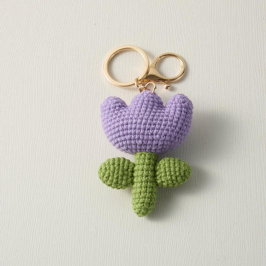 Hand-Knitted-Tulip-purple-Flower-Keychain