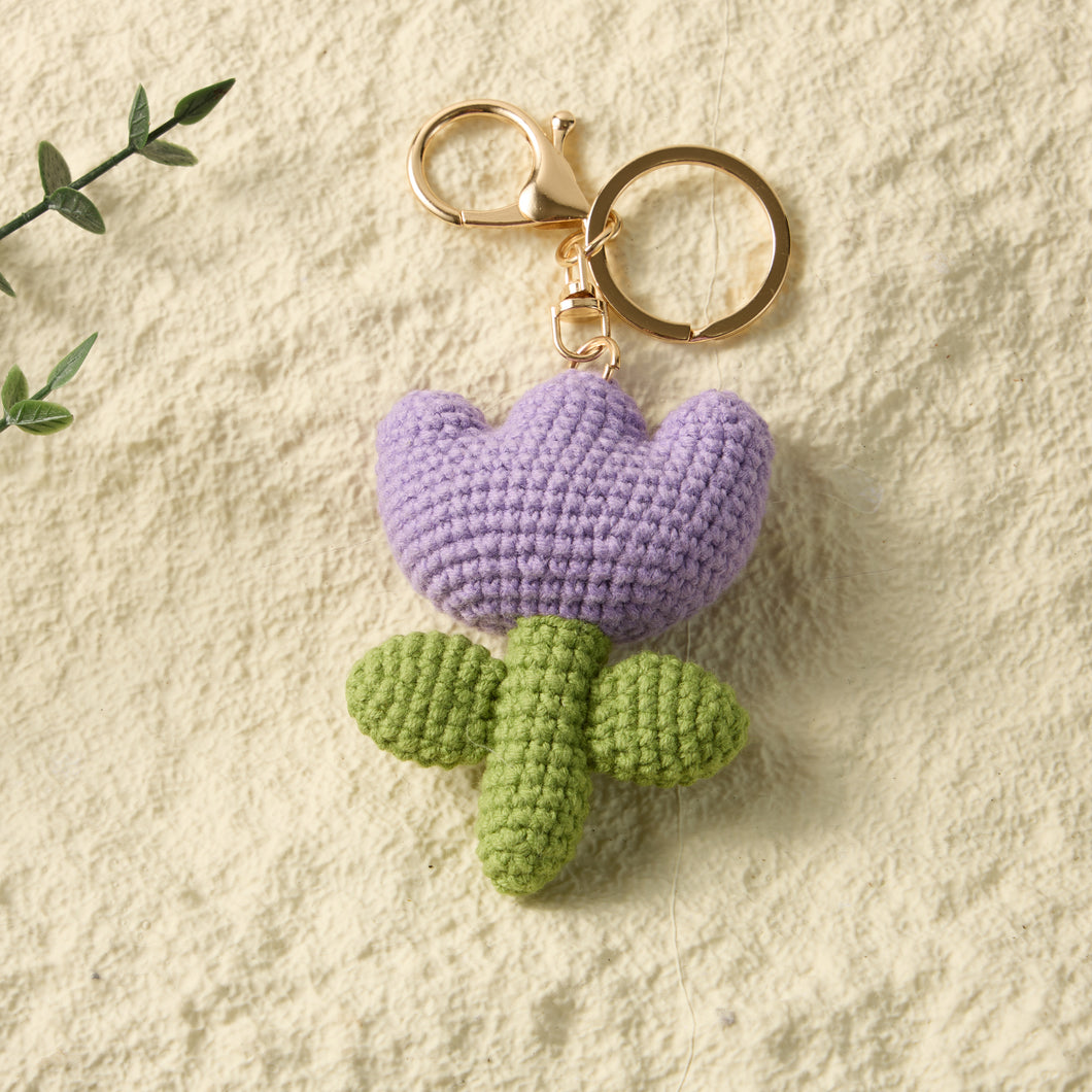 Hand-Knitted-Tulip-purple-Flower-Keychain
