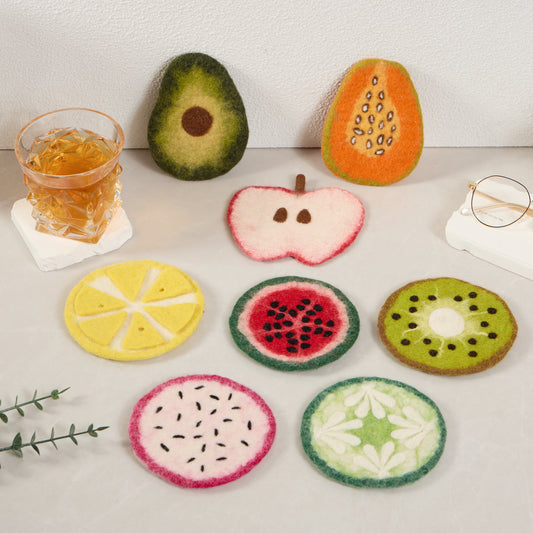 Hand-craft Wool Felt Fruits Coasters - Avocado, Apple, Kiwi, Lemon