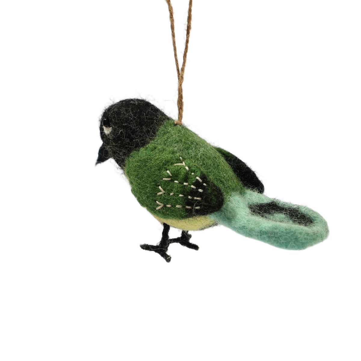 Wool Felt Green Bird Ornament - Handmade in Nepal