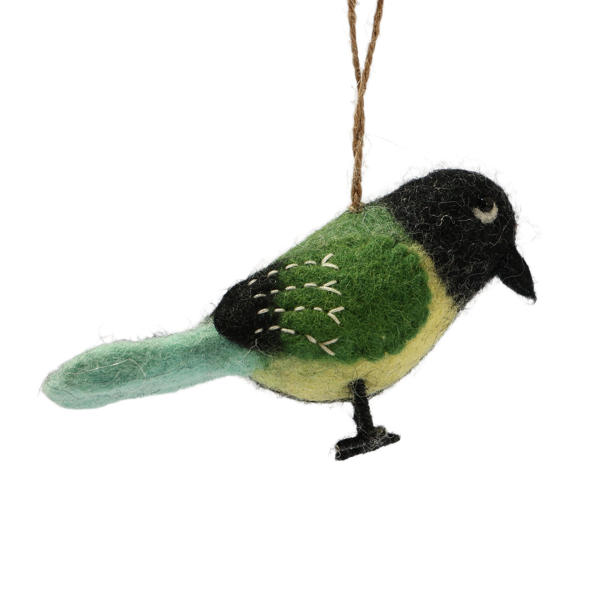 Wool Felt Green Bird Ornament - Handmade in Nepal