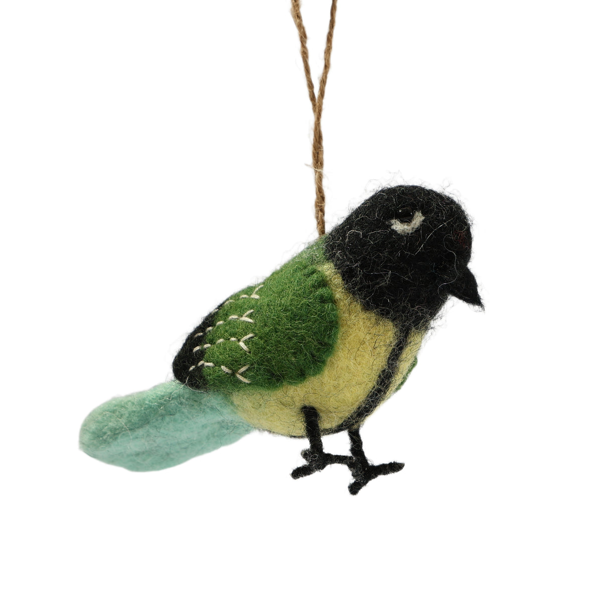 Wool Felt Green Bird Ornament - Handmade in Nepal