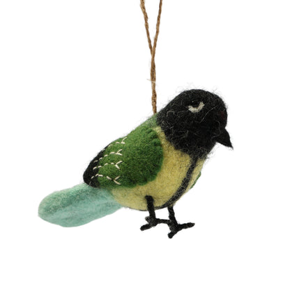 Wool Felt Green Bird Ornament - Handmade in Nepal